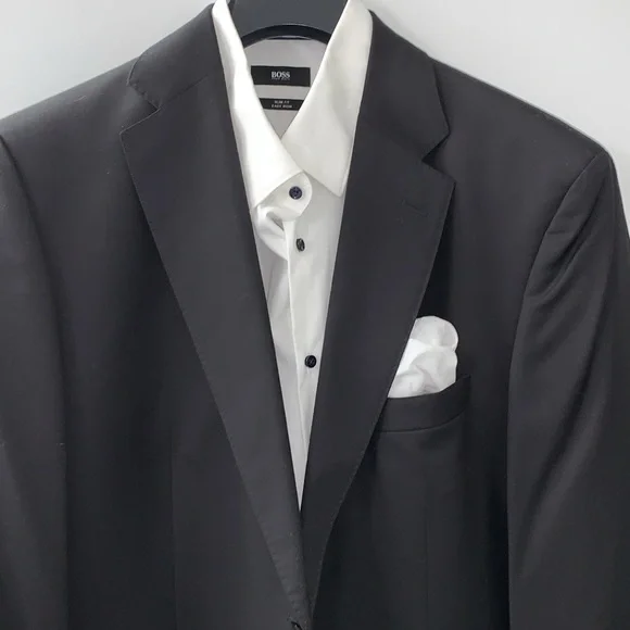 🔥BNWT🔥Hugo Boss “Johnstons1” Mens Suit in Black Sz 46R. Black.Pants Sz 38US - Picture 3 of 17